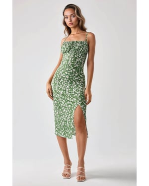 Allover Blumenmuster Bodycon Midi Kleid mit Schlitz