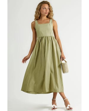 Kombinierbares Midi-Kleid mit quadratischem Kragen