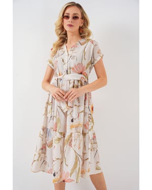 Blühendes V-Ausschnitt Midikleid mit Schleife