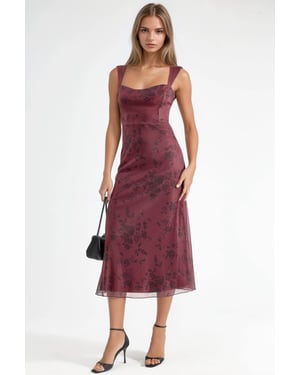 Blühendes Herzkragen-Midi-Kleid