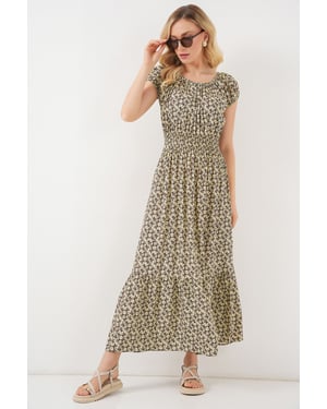 Floral A-Form Maxi-Kleid mit elastischen Details