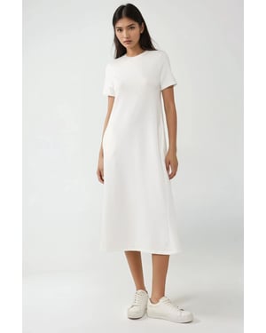 Basic Midi-Kleid mit Rundhalsausschnitt und kurzen Ärmeln