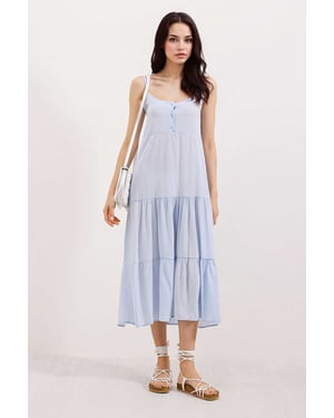 Lockeres Midi-Kleid mit quadratischem Kragen