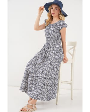 Floral A-Form Maxi-Kleid mit elastischen Details