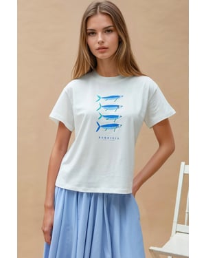 Bedrucktes Regular Fit Rundhals T-Shirt aus 100% Baumwolle