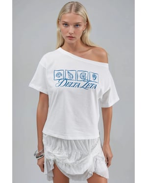 Bedrucktes Boot-Ausschnitt Ein-Schulter T-Shirt