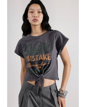 Hiccup Bedrucktes Crop-T-Shirt - Grau