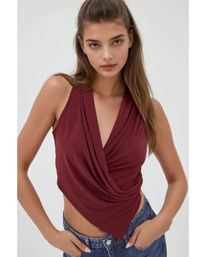 Drapierter Cowl-Neck ärmelloses Crop-Top