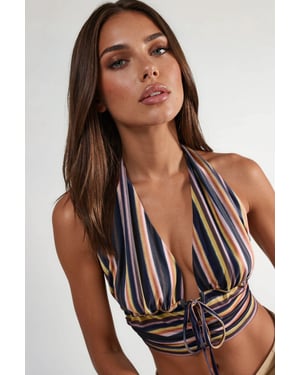 Gestreiftes Halter-Raffung Crop Top