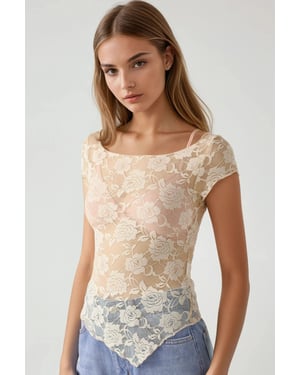 Florales Spitzen-Crop-Top Pika-Kollektion