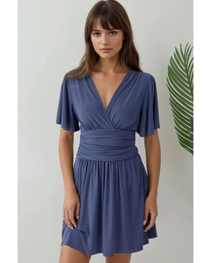 V-Ausschnitt Kurzarm-Minikleid