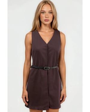 V-Ausschnitt A-Form Fit Mini Kleid