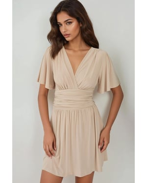 V-Ausschnitt Kurzarm-Minikleid