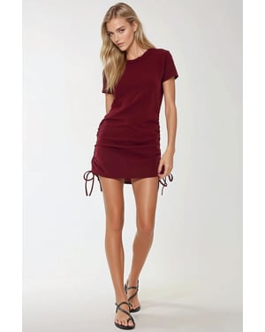 Strukturierter Kurzarm Bodycon Minikleid mit Rundhalsausschnitt