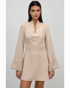 Elegantes V-Ausschnitt Langarm-Mini-Kleid