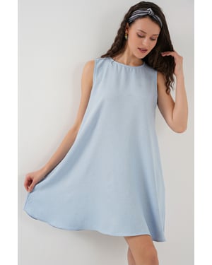 Leinen-Mix A-Form Mini-Kleid