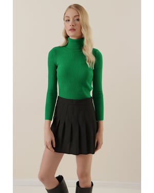 Strukturierter enganliegender Rollkragenpullover