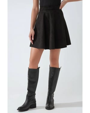 Eleganter Hoher Taillierter Wildleder Minirock