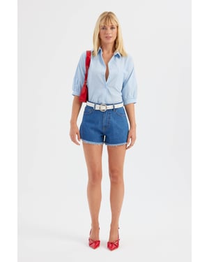 Hiccup Jeans-Shorts mit hoher Taille - Blau