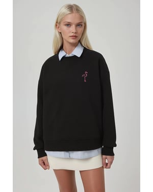 Gemütlicher Sweatshirt mit Tiermuster und gesticktem Rundhalsausschnitt