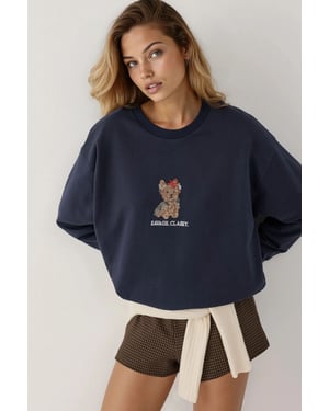 Bestickter Rundhalsausschnitt Sweatshirt