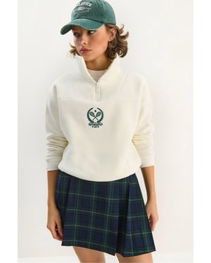 Bestickter Reißverschluss-Kragen-Sweatshirt