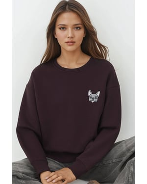 Komfort Sweatshirt mit Tiermotiv, bestickt, mit erhöhtem Rundhalsausschnitt