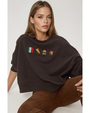 Bestickter Rundhalsausschnitt Sweatshirt aus Baumwolle mit erhöhte Oberfläche