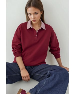 Übergroßer Poloshirt-Kragen-Pullover mit gewebtem Garni-Detail