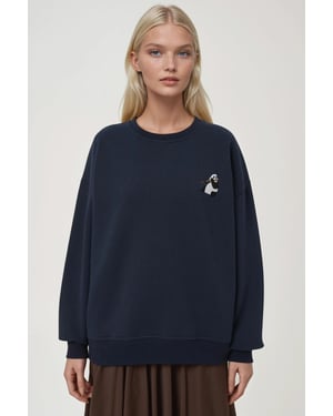 Bequemes Sweatshirt mit Tiermuster und gesticktem Rundhalsausschnitt