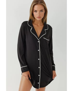 Extraweiches Touch Entspanntes Mini-Lounge-Kleid mit Hemdkragen