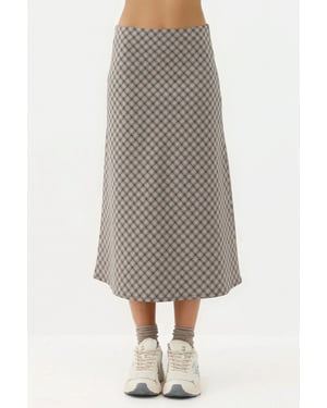 Midikleid A-Linien Passform Karierten Rock mit Reißverschluss