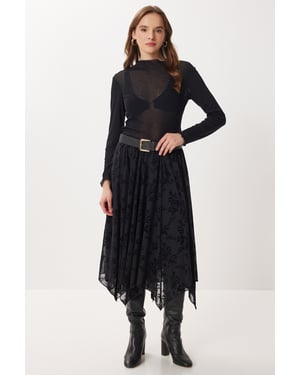 Hochtaillierter floraler Midikleid A-Linie Rock