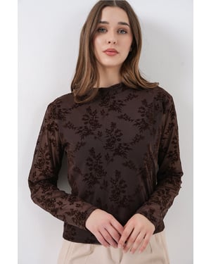 Flockdruck Rundhalsausschnitt Bluse