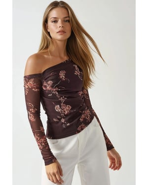 Asymmetrische Kragen-Tüllbluse