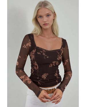 Herzkragen Bedrucktes Langarmshirt