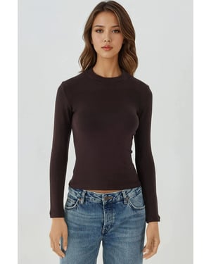 Ultraweiches Slim-Fit Rundhals Langarm-Basic-Top