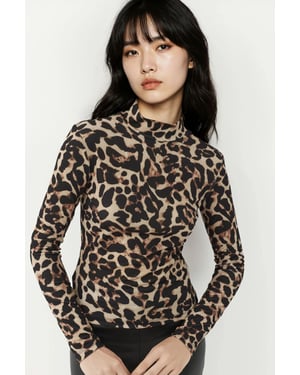 Leopardenmuster Halbturtleneck Oberteil