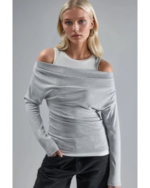 Weiche Touch Rundhals Langarm Doppel-Lagen Strickbluse