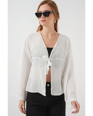 V-Ausschnitt Bluse mit Schleife