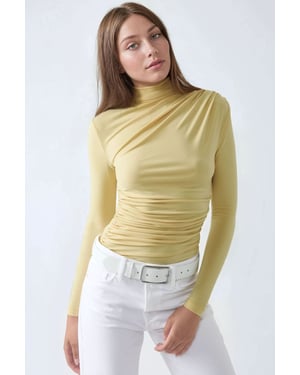 Hiccup Bluse mit hohem Kragen und Drapée-Detail - Gelb