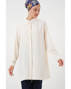Oversized Langarm-Bluse mit Knopfleiste und Hemdkragen