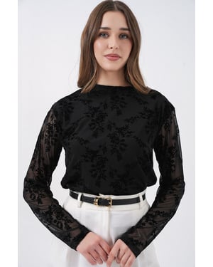 Flockdruck Rundhalsausschnitt Bluse