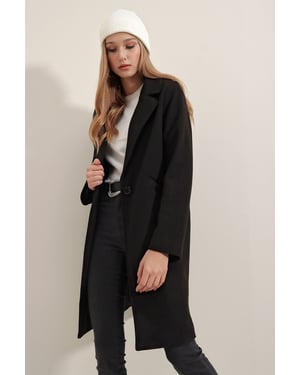 Geknöpfter langer Mantel mit Taschen