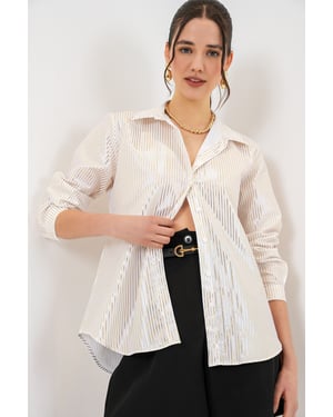 Übergroßes gestreiftes Button-Up Hemd