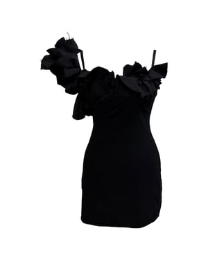 Jacquemus Le Raphia Duna Rüschenshirt Mini-Kleid aus schwarzer Wolle