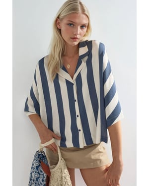Lässige Passform gestreifte Button-Up-Bluse