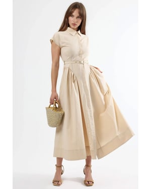 Midikleid mit Gürtel und Hemdkragen