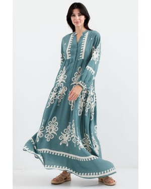 Gemustertes V-Ausschnitt Maxikleid