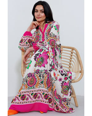 Bedrucktes V-Ausschnitt Maxikleid
